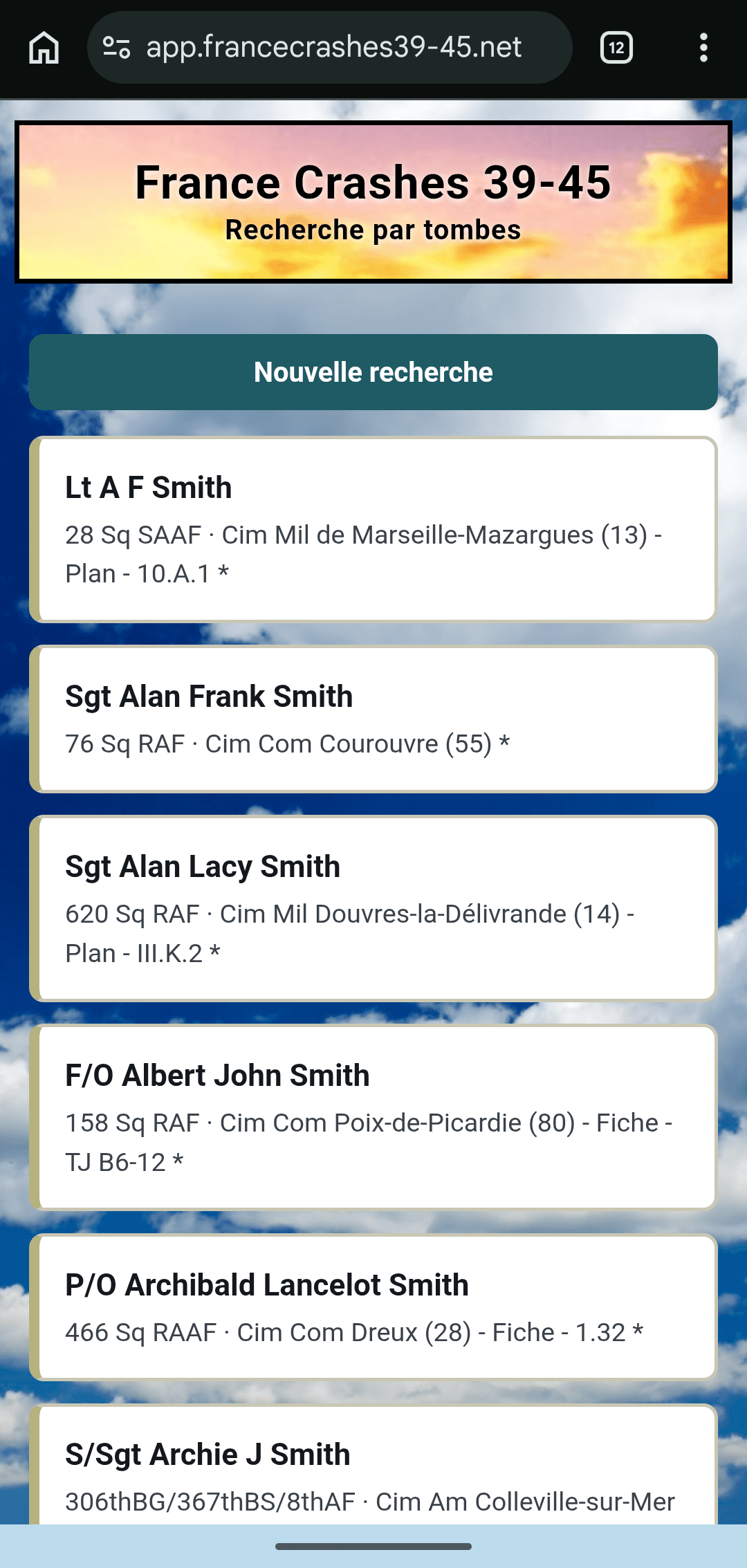 Interface mobile de France Crashes 39-45 2