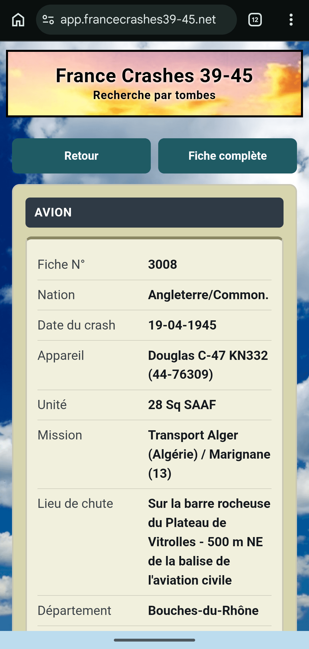 Interface mobile de France Crashes 39-45 3