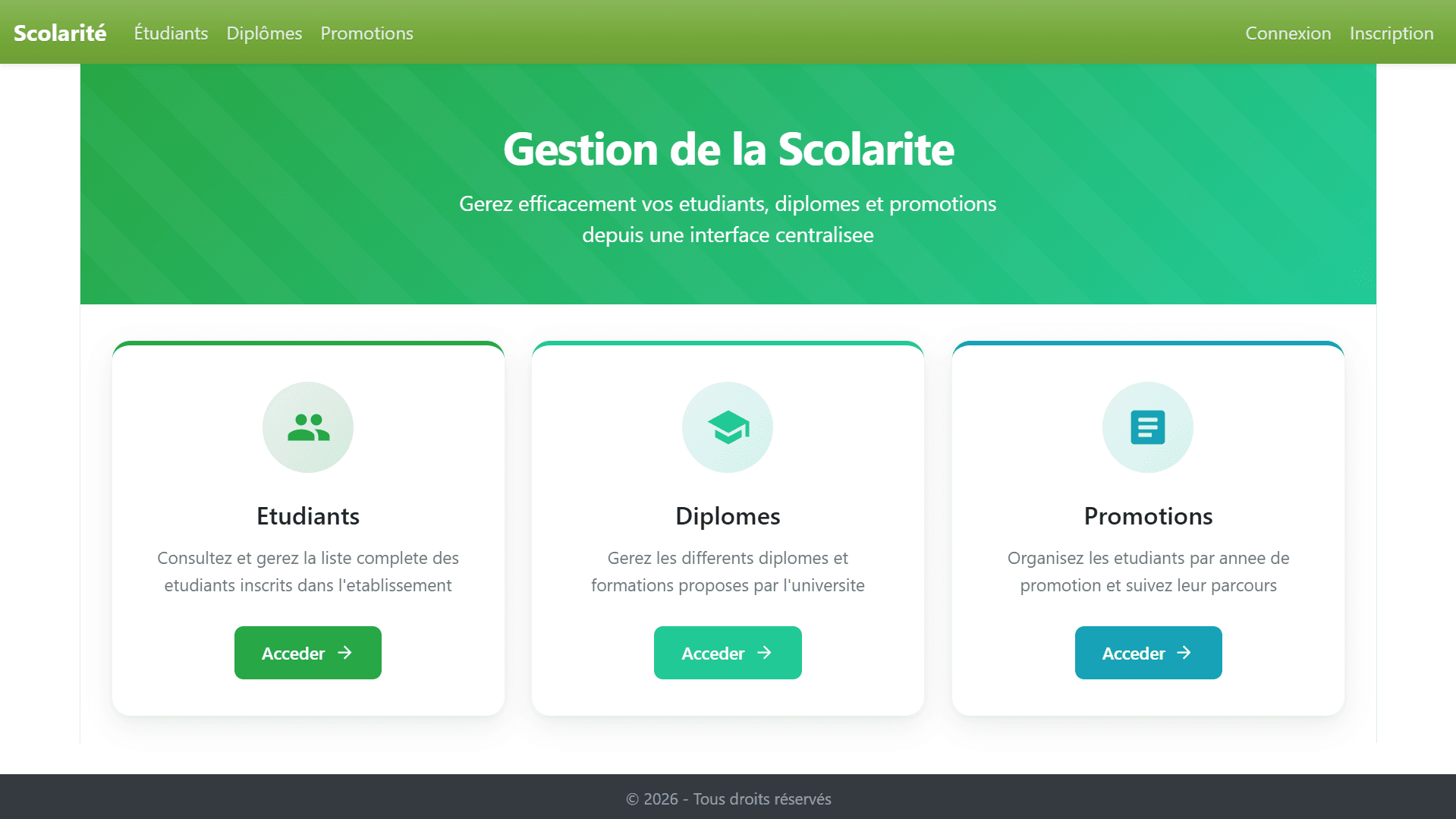 Interface de gestion de scolarité