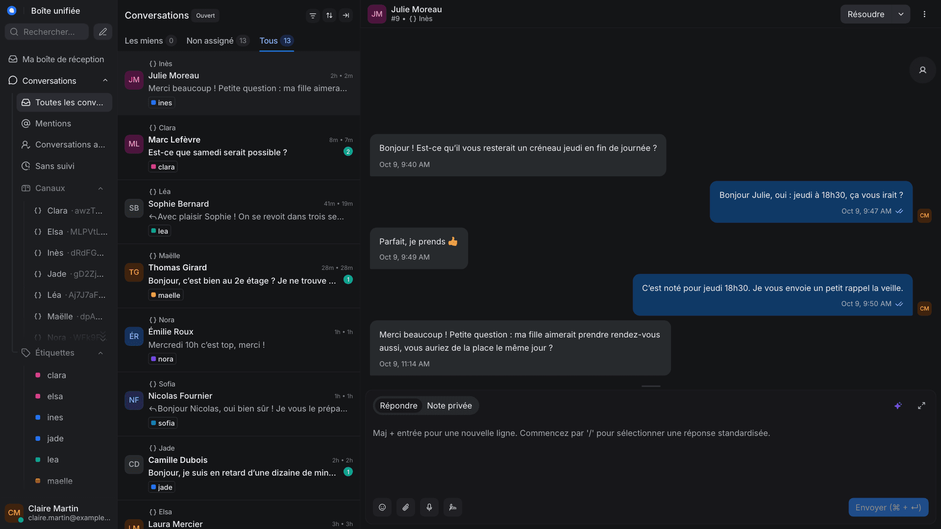 Boîte unifiée : les conversations de toutes les lignes WhatsApp dans une seule liste