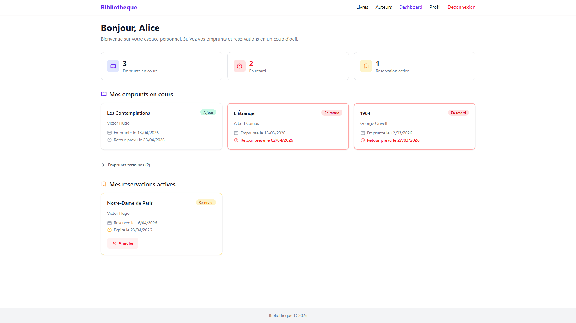 Dashboard adhérent
