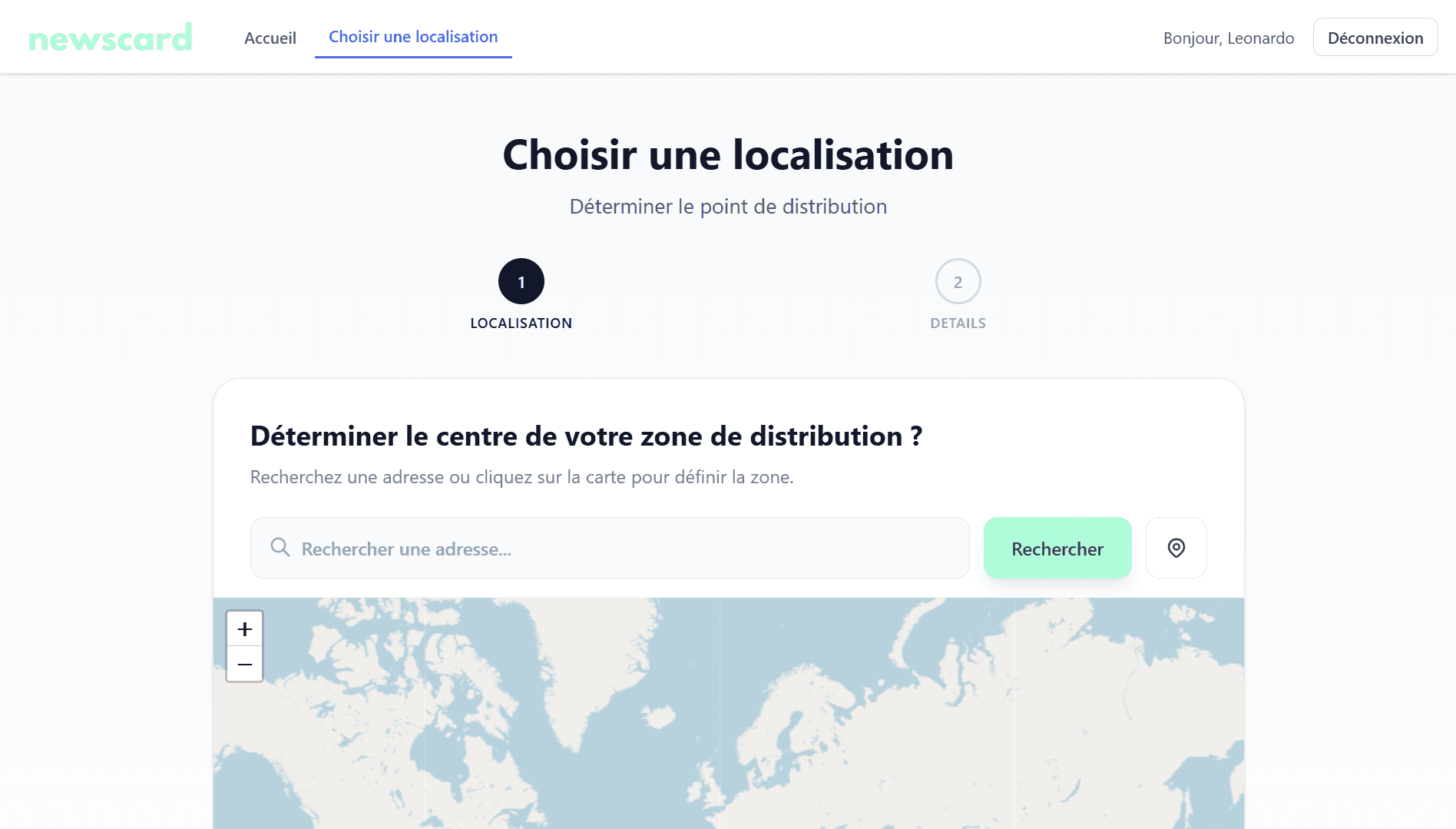 Recherche de localisation sur carte interactive
